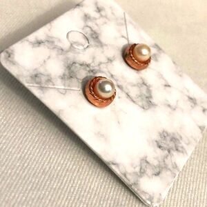 Rose Gold Pearl Dainty Stud Earrings